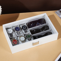 Lussuoso Organizzatore per 6 Orologi e 3 Occhiali da Sole, Espositore Premium in Pelle PVC con Finestra in Vetro, Scatola Portagioie Nera e Bianca