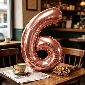 Party Love 12 pcs Bag Balloon Numero Rose Gold N6 100cm for thematic decoration and age-specific celebrations - Product Image 6