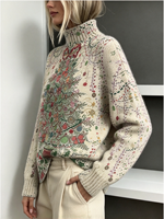 Pull col roulé imprimé sapin de Noël tendance pour femme, nouvelle collection automne-hiver, haut décontracté pour les fêtes, vente chaude