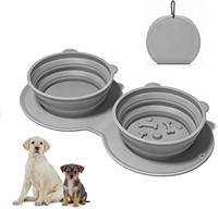 Bols pliables doubles en silicone légers pour chiens et chats avec design suspendu pour une alimentation lente, idéaux pour les voyages et l'extérieur
