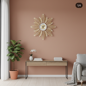 Reloj de pared decorativo para el hogar Hotel Tamaño personalizable Estilo moderno Venta al por mayor Reloj de pared de malla metálica Diseño de hoja - Product Image 3