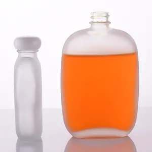 Frosted Flat Flask Bottle 200ml 350ml Clear Cold Brew Coffee Juice Glass Bottle for Beverage Wine Liquor Tea Milk