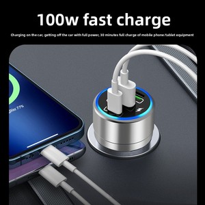 Cargador Inalámbrico para Auto de Aleación de <span class=keywords><strong>Aluminio</strong></span> PD+QC3.0 de 100W con 3 Puertos y Encendedor para Reloj Inteligente, Auriculares y Teléfono Móvil - Product Image 4