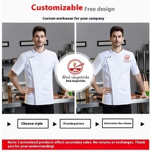 5-Sao Khách Sạn Đầu Bếp Quần Áo Cho Nam Giới Mùa Hè Ngắn Tay Phục Vụ Đồng Phục Nhà Hàng Phương Tây & Bar Tạp dề Với Top Pattern - Product Image 3