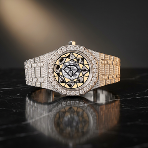 Montre de luxe en acier inoxydable à quartz, cadran analogique, verre saphir, diamants de laboratoire incrustés, fermoir déployant, boîtier unisexe, montre hip-hop - Product Image 4