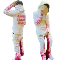 Ensemble survêtement homme coupe ajustée avec logo imprimé en relief, pantalon de survêtement et sweat à capuche surdimensionnés de haute qualité