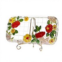 Plateau rectangulaire en verre cristal FLVC à motif végétal, design minimaliste et technique pigmentée, pour servir thé et fruits
