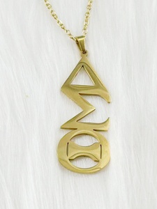 Brand New Trendy Minimalist Accent Delta Sigma Theta Letter Design Stainless Steel Greek DST <strong>Charm</strong> <strong>Silver</strong> Plated Necklace - Product Image 2