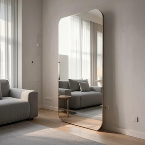 Contemporary Luxury Body-Tinted Bronze Decorative Wall <b>Mirror</b> Dark Grey <b>Silver</b> Blue Gold Accents Dark Blue Colored Glass Panels - Product Image 1