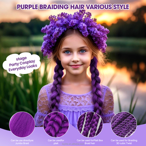 Extensiones de Cabello Trenzado Morado Suave de 24 Pulgadas de Largo <span class=keywords><strong>con</strong></span> Lazo Elástico Morado para Disfraz de Halloween - Product Image 5