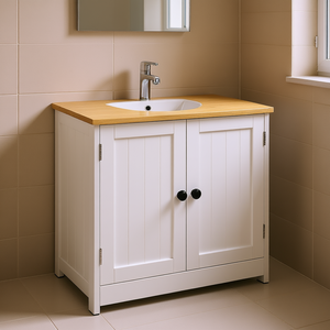 Mueble de Baño Bajo Lavabo Blanco de 2 Puertas, 23.5 x 11.75 x 24 Pulgadas, Ahorrador de Espacio, Estilo Rústico, Mueble de Madera - Product Image 2