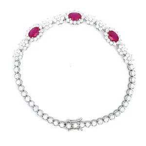 18 K Gold Jewelry Lab Grown Gemstone Jewelry Synthetic Ruby Tennis Link Chain Bangle Fine Jewelry Bracelets