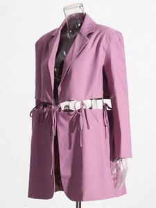 Blazer da donna in poliestere 100% tinta unita, traspirante, ricamato, a maniche lunghe, scollo a V, con spalline e dettagli traforati, lunghezza normale - Product Image 3