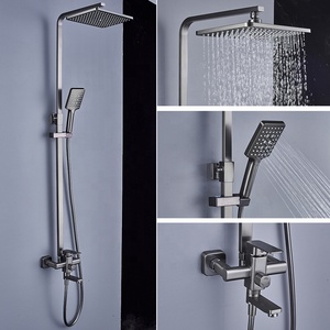 Azeta European Chrome Square <strong>Shower</strong> System Column Faucet Mixer <strong>Set</strong> Wall Mount Single Handle Bathroom Rain <strong>Bath</strong> <strong>Shower</strong> <strong>Sets</strong> - Product Image 2