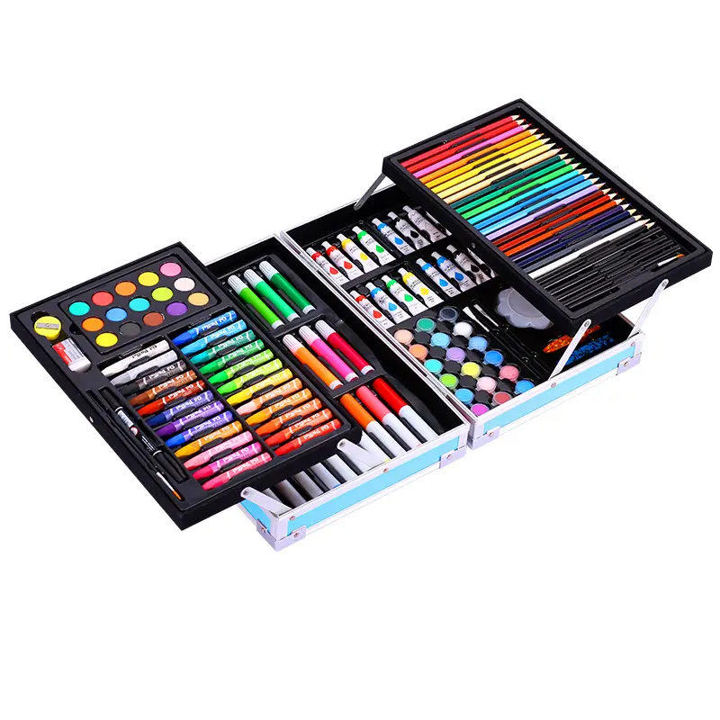 Best sale large capacity two layers portable art gift stationery suit for children drawing