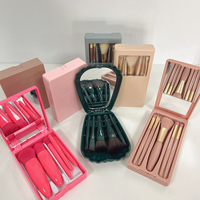 Pinceaux de maquillage 5pcs pinceaux de maquillage personnalisés à manche rose kits de pinceaux de maquillage professionnels doux et pratiques avec miroir