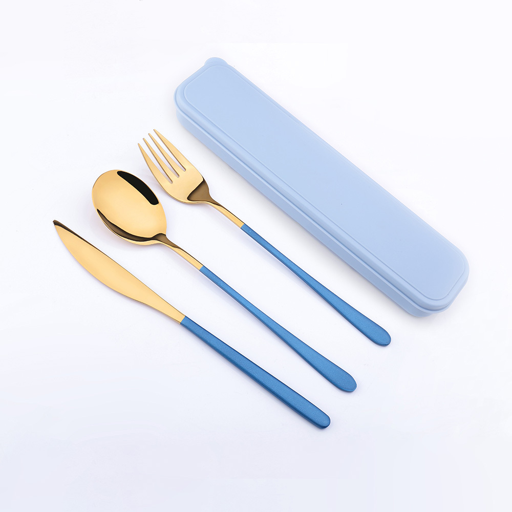ทอง+น้ำเงิน- ช้อน/ส้อม/มีด/เคส