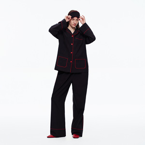 Women's Lyocell <b>Pajama</b> <b>Set</b> Long Sleeve With Lapel Milky White For Home Outdoor Use - Product Image 3