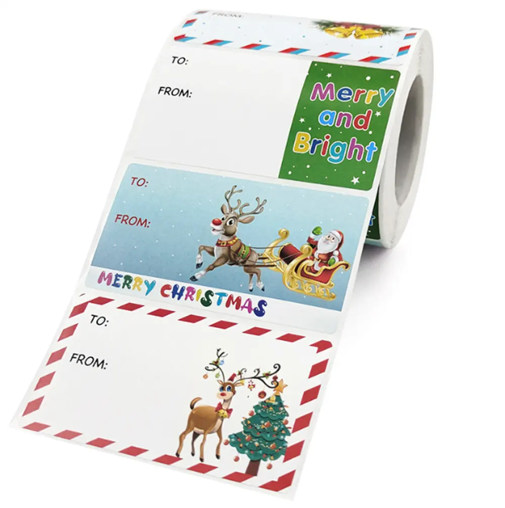 Christmas Holiday Cartoon Santa Claus Snowman Can Message Gift Sticker Label Paper