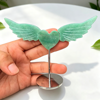 Cœur en cristal naturel sculpté en forme d'aile d'ange avec support métallique, figurine en pierre précieuse sculptée à la main de 8 à 10 cm pour la décoration de la maison