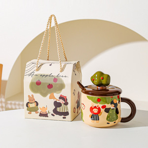 Tasse en céramique rétro motif Fille et Pommier, compatible micro-ondes, design esthétique, pour bureau, eau, café, coffret cadeau - Product Image 5