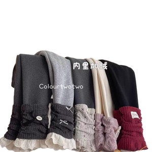 Tongxingyuan Winter Korean Style Lace Fleece Leggings For Girls Solid Color Cotton Long Pants Fall 2025 - Product Image 4