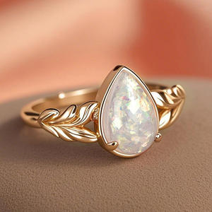 Anello A009 con Opale a Goccia, Placcato Oro, Montatura a Griffe, Gioiello Raffinato da Donna per Fidanzamento - Product Image 3