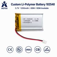 Batería de Polímero de Litio 102540 3.7V 1200mAh Personalizada para Dispositivos Inteligentes, Dispositivos de Belleza, Gafas VR, Grabadoras de Vehículos, JST OEM
