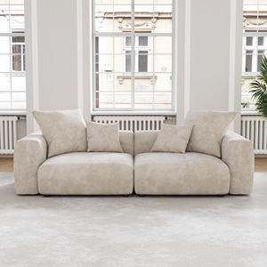 VOXHOME US Drop Shipping Living Room Furniture Nordic Vacuum Compress Beige 3 Seater Corduroy  Modular Sectional Couch Set - Product Image 1