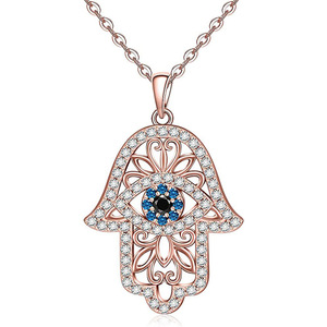 Collar Vintage Chapado en Oro Rosa con Circonita Cúbica, Colgante de <span class=keywords><strong>Mano</strong></span> de <span class=keywords><strong>Hamsa</strong></span> y Ojo Turco, Amuleto de Protección y Buena Suerte, Joyería para Mujer - Product Image 1