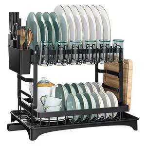 Moderno stendino per piatti staccabile a 2 livelli in metallo con vassoio per gocciolamento di grandi dimensioni per piatto e <span class=keywords><strong>ciotola</strong></span> - Product Image 3