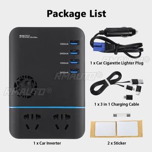Convertisseur de Voiture Amélioré 200W (Crête) DC12V/24V vers 220V avec 3 Prises CA et 5 Ports USB à Charge Rapide QC3.0 - Product Image 5