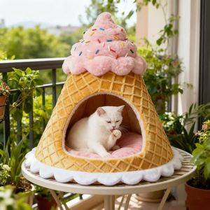 Ice Cream Pet Bed & <b>Tent</b> Cute Cartoon Design Short Plush Soft Filling Anti-Slip Eco-Friendly for Living Room Indoor Use Luxury - Product Image 4