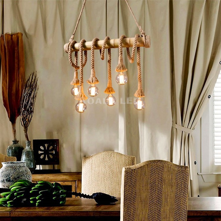 Suspension Lumineuse Industrielle Avec Corde De Chanvre - Style Rétro - Longueur Corde 2 M - Pour Café, Restaurant, Maison - 11