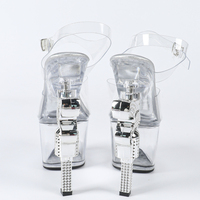 Chaussures à talon en strass en forme de pistolet, en PVC transparent, avec bride de cheville, pour pole dance, chaussures de strip-teaseuse, plateforme à talon haut
