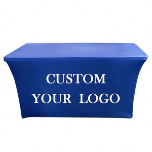 Funda para Mesa de 6 pies, Ajustable, de Spandex, Diseño Portátil, Impresión Digital con Logotipo, Azul Marino, para Empresas - Product Image 6