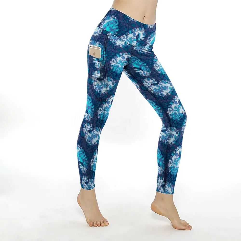 Sublimation personnalisée Pantalon de yoga Push Up Anti Cellulite Paisley Leggings taille haute avec poches pour téléphone