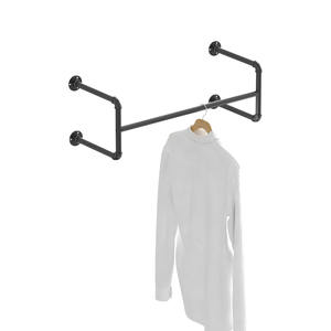 קיר רכוב כבד יחיד מתלה בגד יחיד צינור תעשייתי שחור עיצוב פשוט מוט תליית 15 ק "ג עומס - Product Image 6