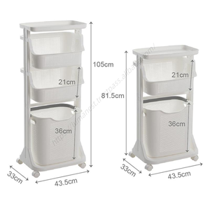 ตะกร้าซักผ้าแบบเคลื่อนที่ 3 ชั้น พร้อมล้อเลื่อนอเนกประสงค์ สำหรับจัดเก็บของใช้ในบ้านและห้องน้ำ ขายส่ง - Product Image 5