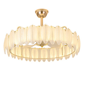 Ventilador de techo de cristal de lujo con luz LED empotrada para sala de estar, dormitorio, estilo moderno minimalista, diseño de aspas fijas - Product Image 4