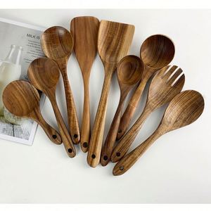 9-Piece Natural Teak Wooden Cookware Set Nonstick Kitchen Utensils Including <b>Soup</b> <b>Spoon</b> Spatula for Coffee Tea Party Cooking - Product Image 3