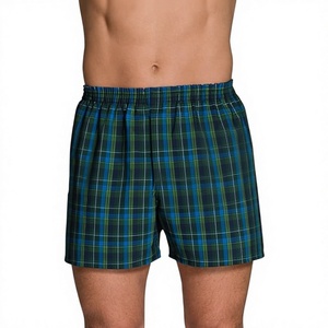 Boxers en coton à carreaux pour hommes, taille élastique, respirants, décontractés, 100 % coton, légers et unis - Product Image 4