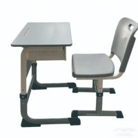 Ensemble Chaise et Bureau Scolaire en Métal à Hauteur Fixe avec Panneau Perforé, Table d'Étude Grise Durable avec Boîte à Livres, Mobilier Étudiant Moderne