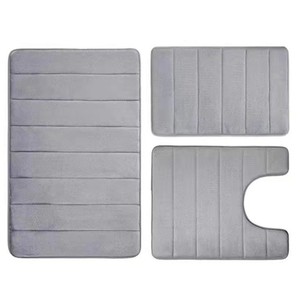 Juego de alfombras de baño Cangming de 3 piezas, de coral polar, antideslizantes, absorbentes, de diseño moderno y sencillo para baño. - Product Image 2