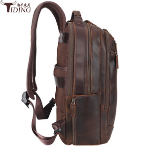 Tiding Genuine Leather 15.6-inch Laptop <b>Backpack</b> Men Durable Travel <b>Backpack</b> - Product Image 3
