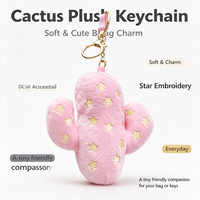 Porte-clés en peluche doux en forme de cactus vert avec broderie étoiles - Cadeau idéal pour pendentif de sac