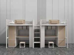 Lit superposé tout-en-un en métal, style loft moderne, avec table <span class=keywords><strong>et</strong></span> échelle, pour logement du personnel, dortoir de travailleurs, chambre d'école, CE - Product Image 3