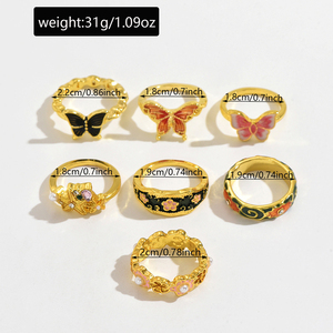 Anillo de Mariposa y Flor de Diseño Exclusivo, Anillos de Aleación Chapados en Oro Vintage de Lujo Ligero para Mujer, Joyería al por Mayor de Moda - Product Image 5