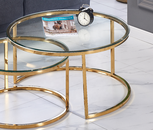 Table basse ronde moderne en acier inoxydable doré avec plateau en verre, meuble de salon, canapé de luxe, table à thé - Product Image 3