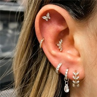 Bijoux de piercing corporel Gaby, argent sterling 925 plaqué or 18 carats, cœur plat, filetage interne, hélix, tragus, lèvre, labret, boucle d'oreille